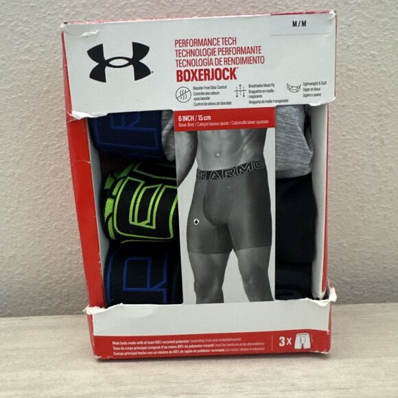 Under Armour UUSHJ823-961 Sz M Black Gray UA Multi Tech 6" Boxerjock Briefs 3-Pk - Picture 1 of 4